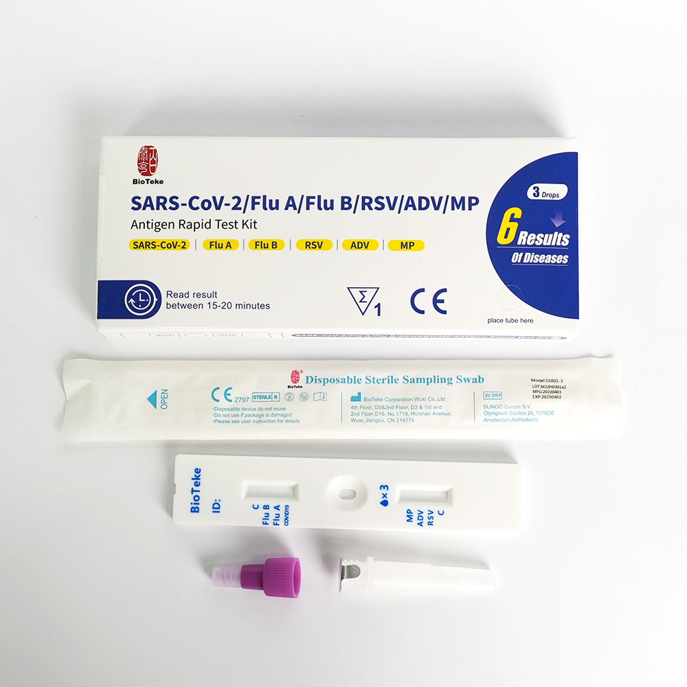 Teste rápido de cassete para detecção qualitativa SARS-COV-2 / Influenza A / Influenza B / RSV / Adenovírus / Mycoplasma Pneumoniae 
