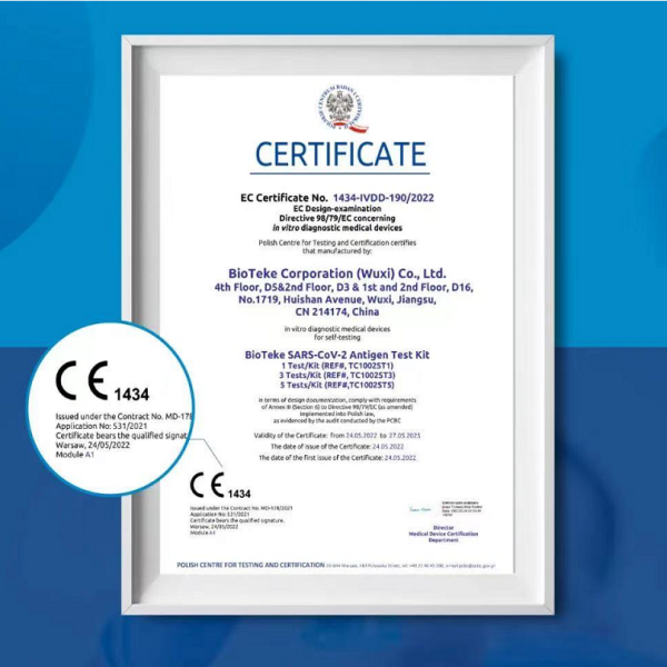 CE1434！O kit de teste de antígeno Bioteke SARS-CoV-2 passou na certificação CE