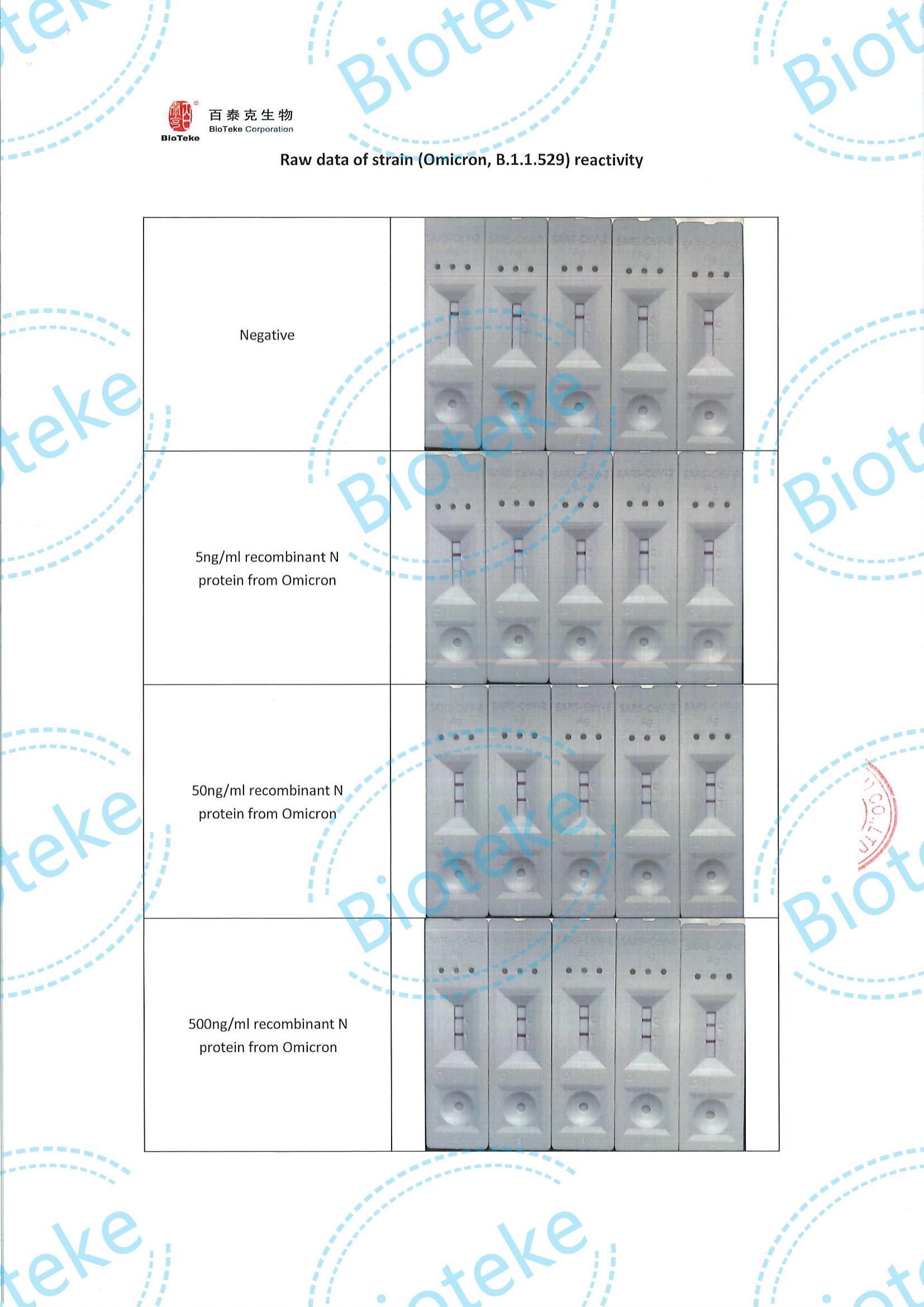 Bioteke_SARS-CoV-2 Antigen IVD Kit Anterial Nasal Test Avaliação de tensão （Omicron） Reatividade_03